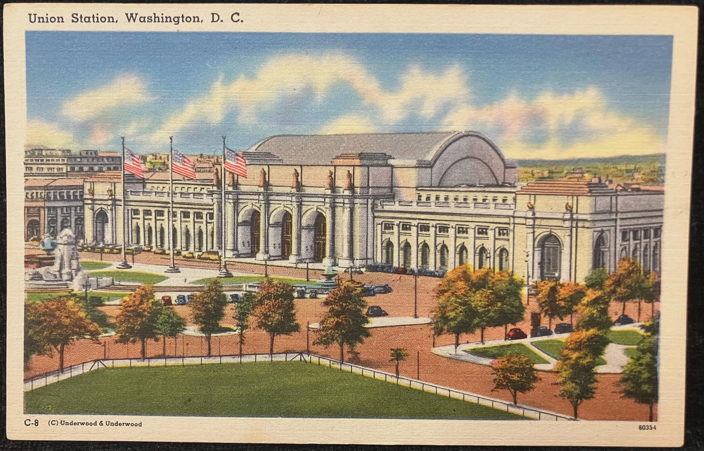 Union Station, Washington D. C., Maryland - (C) Underwood & Underwood - Vintage Train Station Postcard