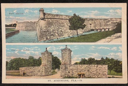Fort Marion, Old City Gates in St. Augustine, Florida - Vintage History Postcard