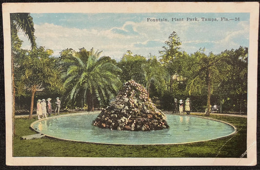 Fountain, Plant Park, Tampa, Florida - Vintage Park Postcard