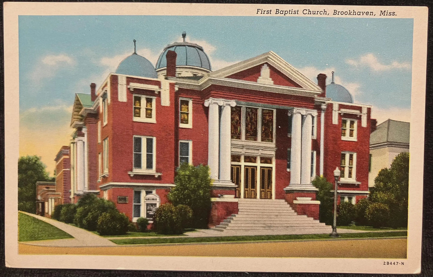 First Baptist Church, Brookhaven, Mississippi - Vintage Church Postcard