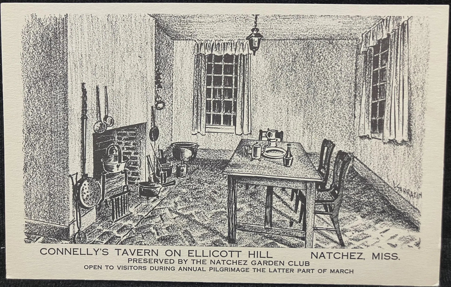 Connelly’s Tavern on Elliott Hill - Natchez, Mississippi - Kitchen - Preserved by the Natchez Garden Club Open - Vintage Tourism Postcard