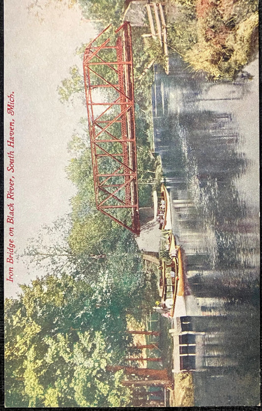 Iron Bridge on Black River, South Haven, Michigan - Vintage Bridge Postcard