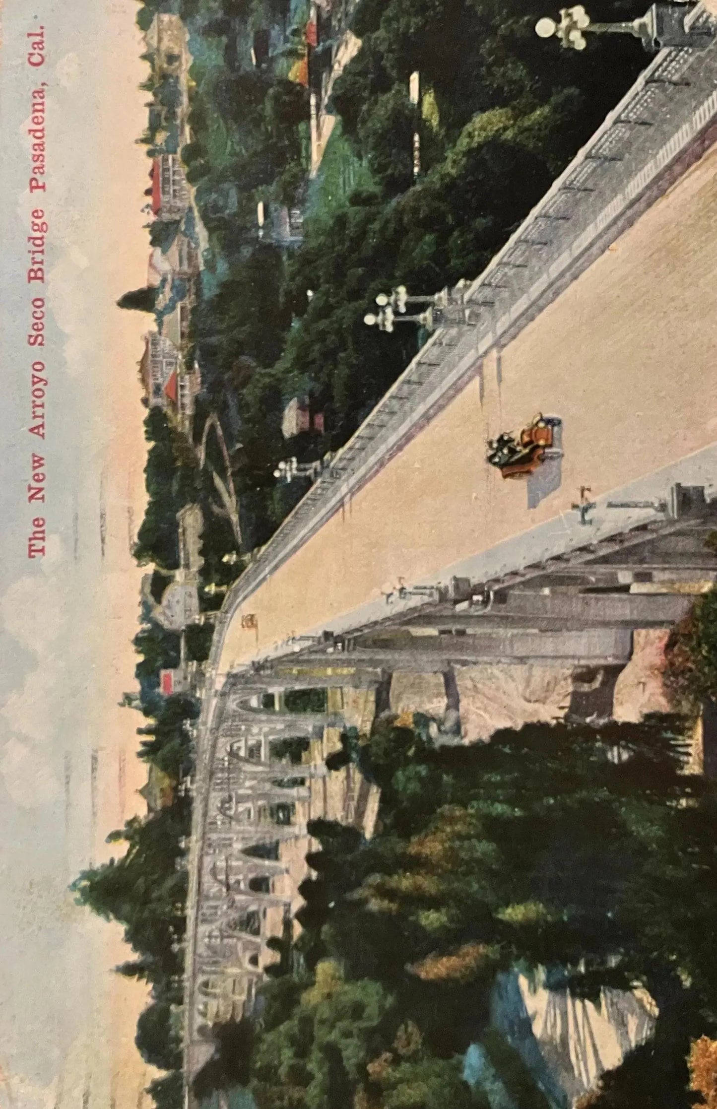 The New Arroyo Seco Bridge, Pasadena, California - Vintage Bridge Postcard