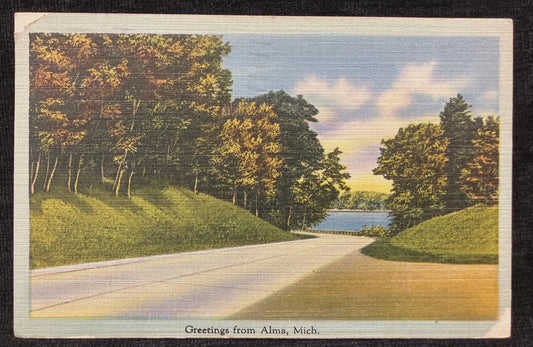 Greetings from Alma, Michigan - Vintage Postcard