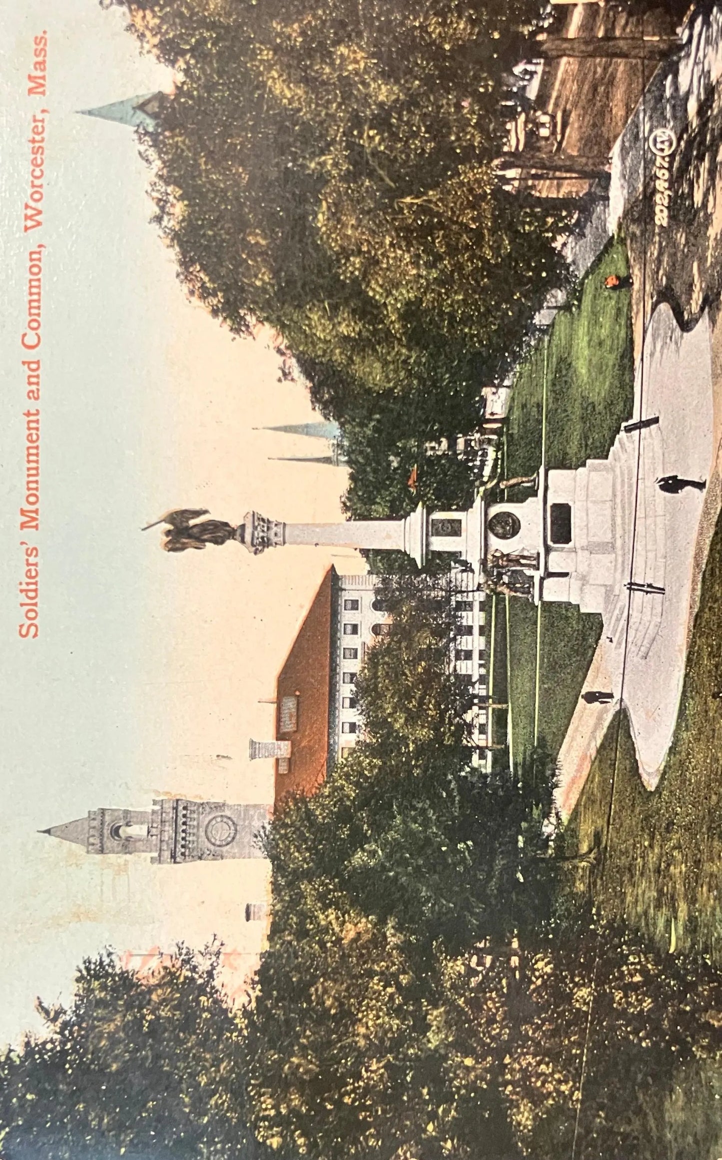 Soldier’s Monument and Common, Worcester, Massachusetts - 202,457. J.V - Printed in Great Britain - Vintage Army Postcard