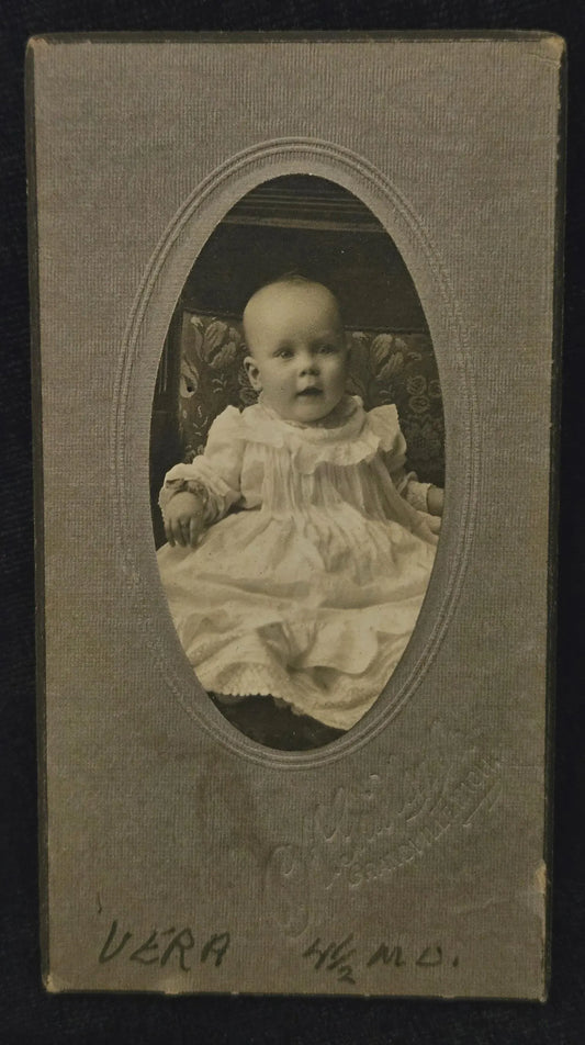 Baby Vera at 4m old, Black and White Victorian Era Baby Photo