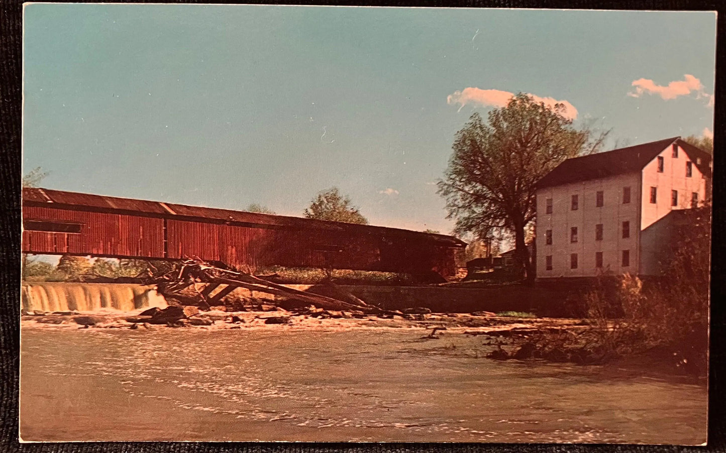 Bridgeton Bridge over Big Raccoon Creek in Parke County, Indiana - Photo: Brock - Vintage Covered Bridge Postcard
