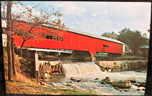Indiana Covered Bridge in Parke County - Photo: Indiana Dept. Of Commerce - Vintage Covered Bridge Postcard