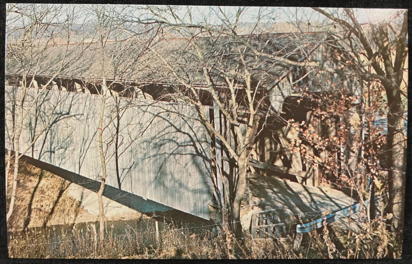 Blue Creek Covered Bridge in Franklin County, Indiana - Lower Blue Creek Bridge - Photo: R. C. Holmes - Vintage Covered Bridge Postcard