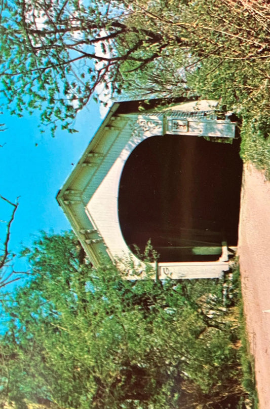 Forsythe Mill Covered Bridge in Rush County, Indiana - Color: F. Mitchell - Vintage Covered Bridge Postcard