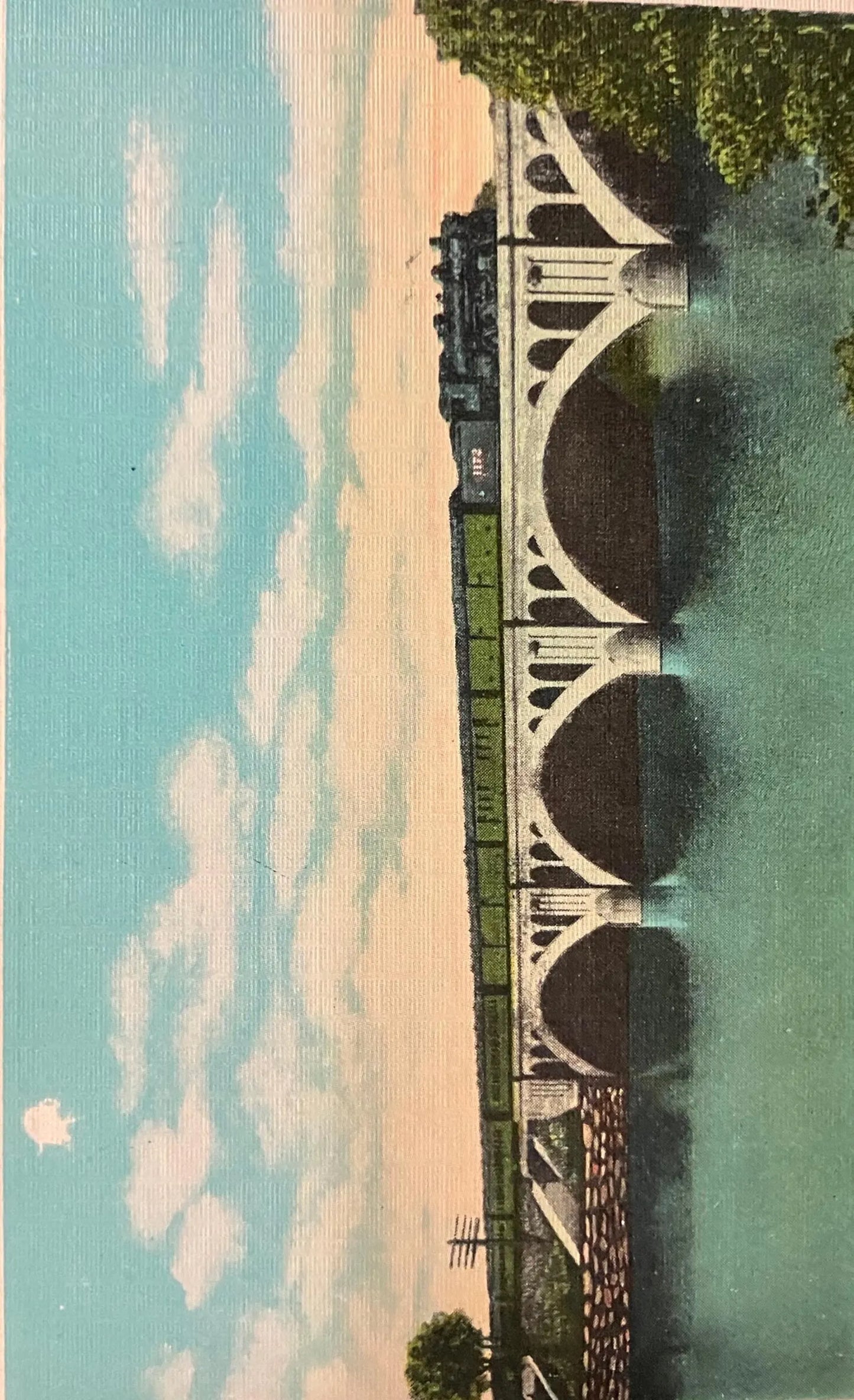 Illinois Central R. R. Bridge over Kankakee River, Kankakee, Illinois - Vintage Train Postcard