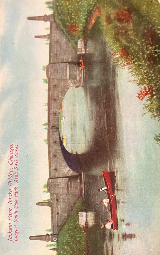 Jackson Park, Intake Bridge, Chicago, Illinois - Largest South Side Park, Area 540 Acres. - Vintage Park Postcard