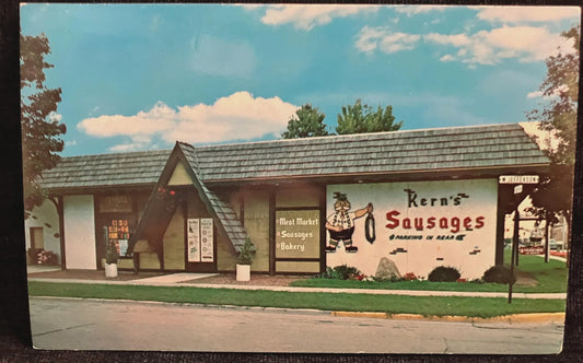 Kern’s Sausages in Frankenmuth, Michigan - Vintage Deli Postcard