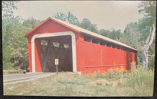 Covered Bridge over Wabash River near Geneva, Indiana - Vintage Covered Bridge Postcard