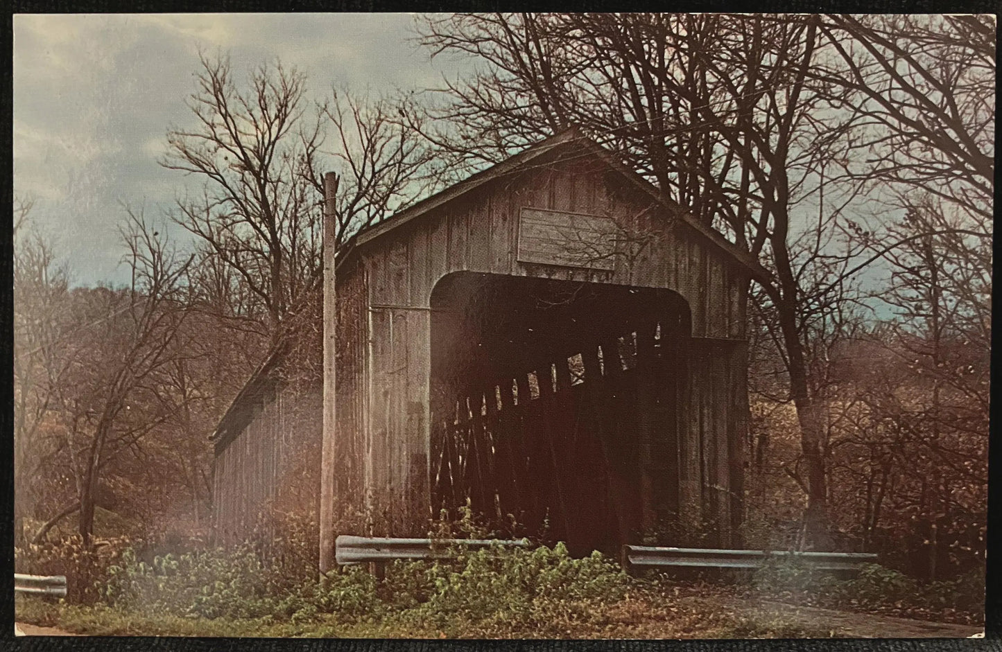 Lower Blue Creek Bridge near Brooksville, Indiana - Photo by John V. Pontiere - Vintage Covered Bridge Postcard