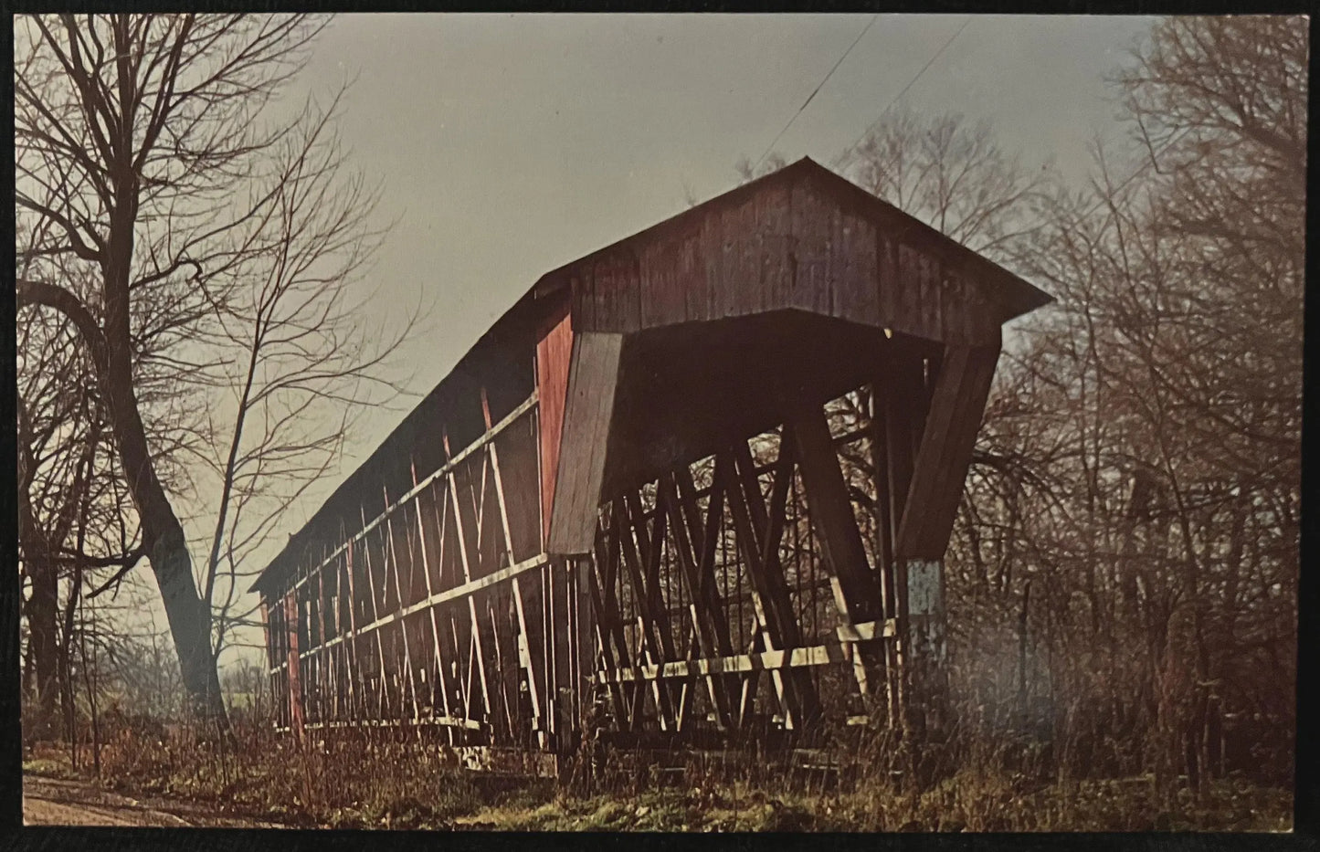 Cedar Chapel Bridge near Garrett, Indiana - Photo by John V. Pontiere Jr. - Vintage Covered Bridge Postcard