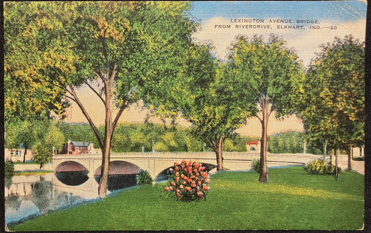 Lexington Avenue Bridge, From River Drive, Elkhart, Indiana - Vintage Bridge Postcard