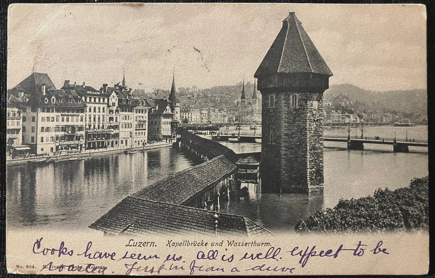 Luzern, Kappelbruchke und Wasserthurm - E. Goeth, Photo by Luzern - Vintage Swiss Postcard