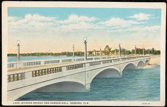 Lake Jackson Bridge and Harder-Hall, Sebring, Florida - Vintage Postcard