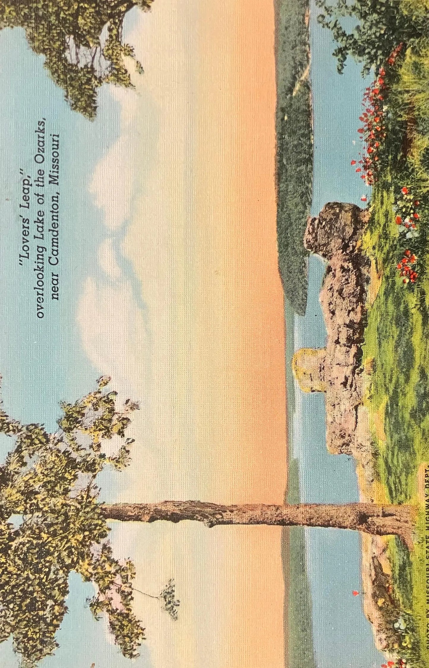 Lovers’ Leap, overlooking Lake of the Ozarks, near Camdenton, Missouri - Photo by Missouri State Highway Dept. - Vintage Postcard