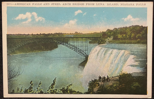 American Falls and Steel Arch Bridge From Luna Island, Niagara Falls - Vintage Postcard