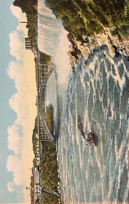 Looking Down Niagara River showing American Falls from Below, Niagara Falls - Vintage Postcard