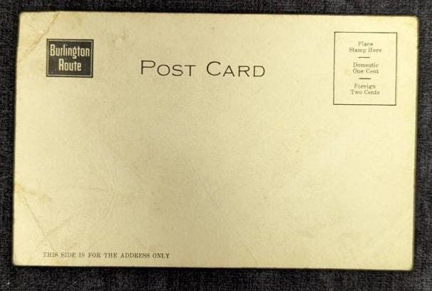 Burlington Dining Car - Vintage Train Dining Car Postcard