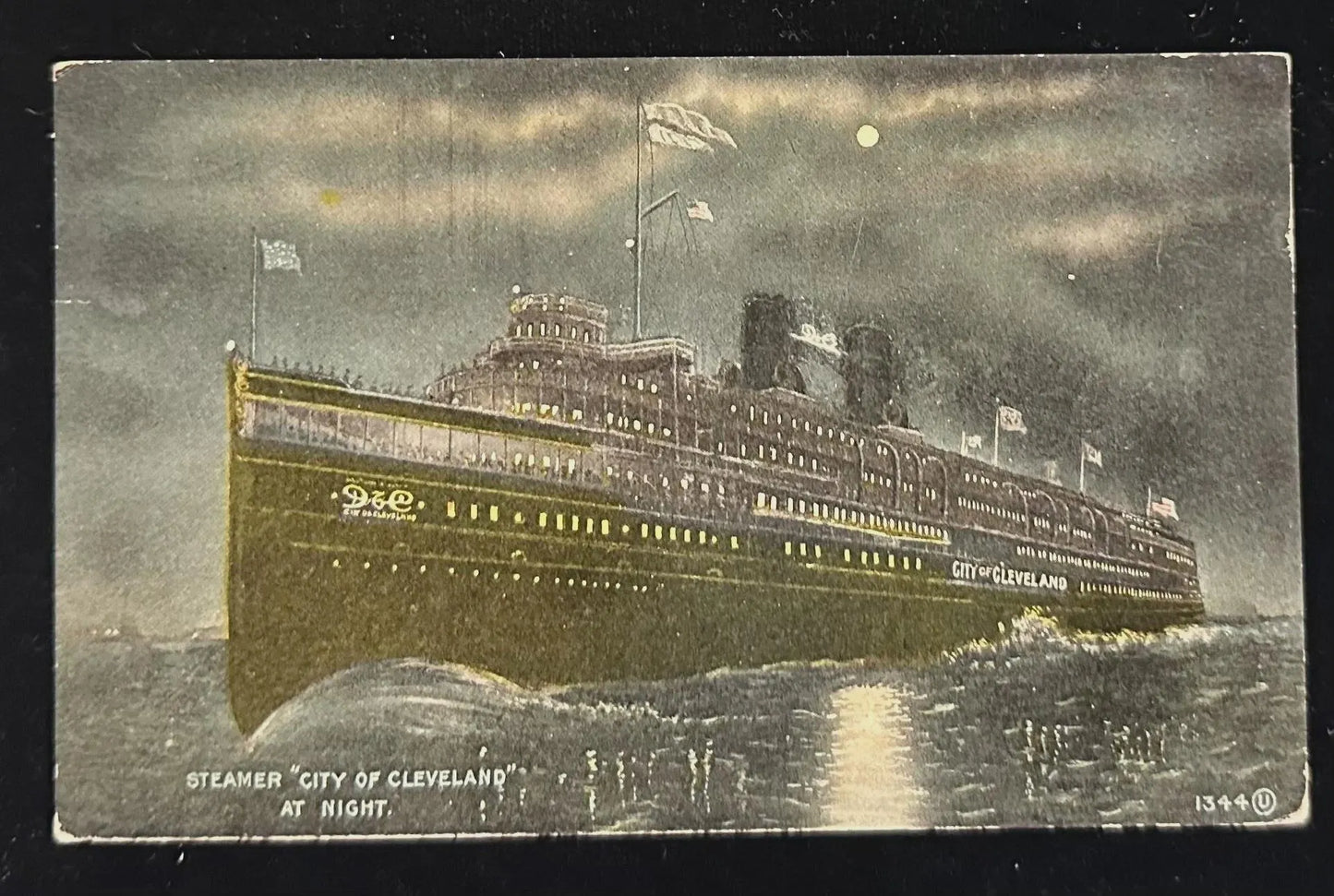 Steamer "City of Cleveland" at Night - Vintage Postcard