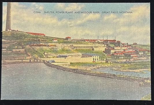 Smelter, Power Plant and Missouri River, Great Falls, Montana - Vintage Postcard