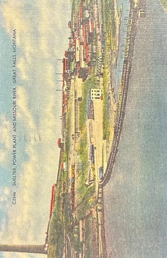 Smelter, Power Plant and Missouri River, Great Falls, Montana - Vintage Postcard