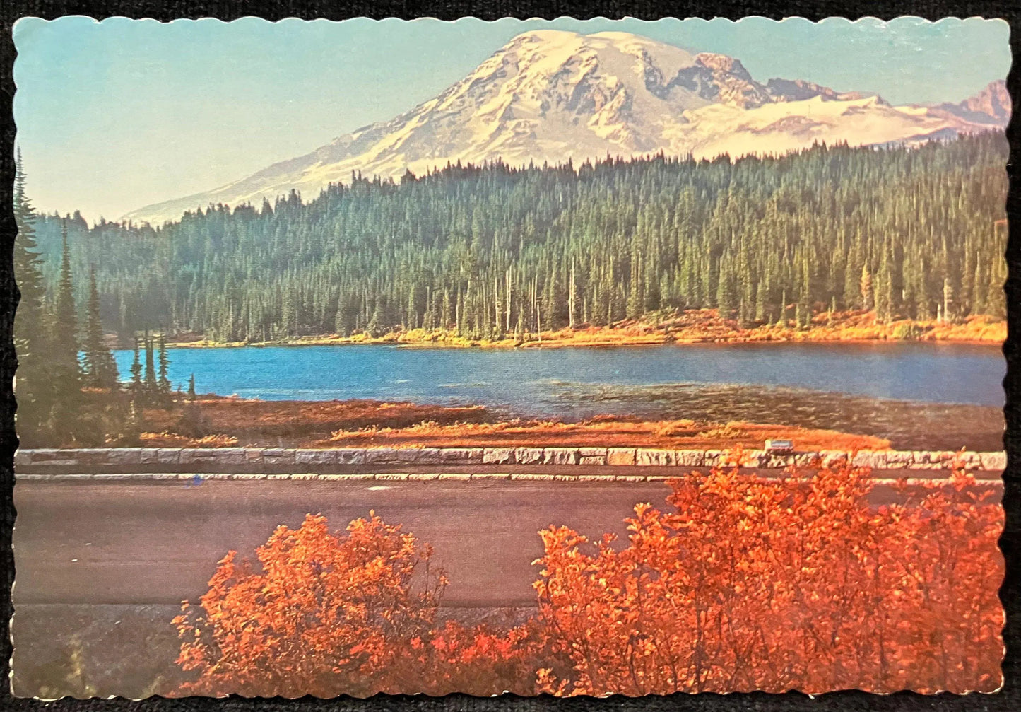 Mount Rainier and Reflection Lake, Rainer National Park, Washington - Ektachrome by Clifford B. Ellis - Vintage Postcard