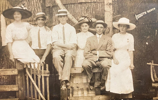 RPPC - Six Friends on Fourth of July 1912, South Haven, Michigan - Taken: July 4, 1912 - Real Photo Postcard
