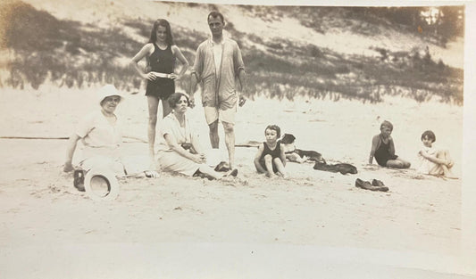RPPC - Family at the Beach with Dog in the 1920s, Photo found in MIchigan - Real Photo Postcard