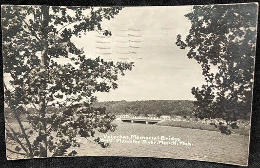 RPPC - Veterans Memorial Bridge - Manistee River, Mesick, Michigan - Vintage Postcard