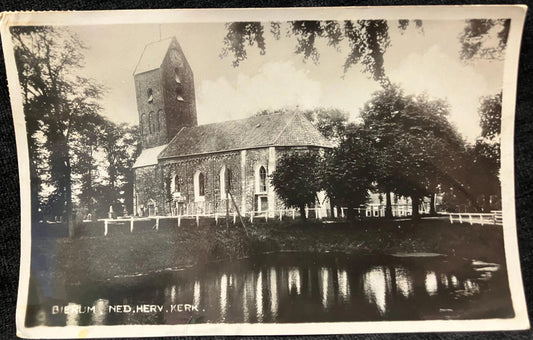 RPPC - Bierum, Ned. Herv, York-Green Five Cent Queen Wilhelmina stamp - Vintage International Postcard
