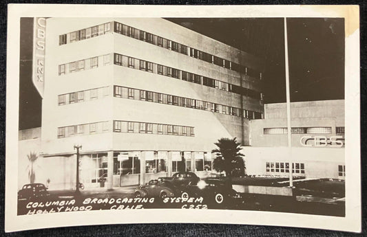 RPPC - Columbia Broadcasting System Hollywood, California - Vintage Night Photo Postcard