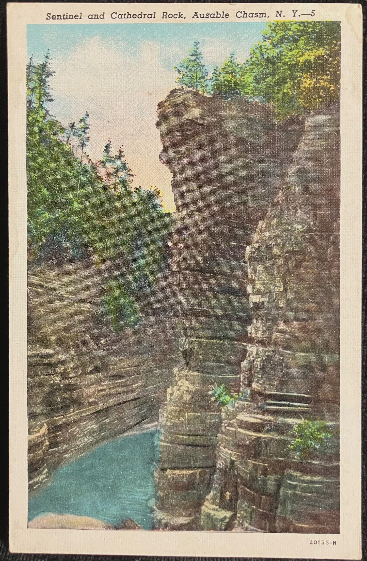 Sentinel and Cathedral Rock, Ausable Chasm, New York - Vintage Postcard