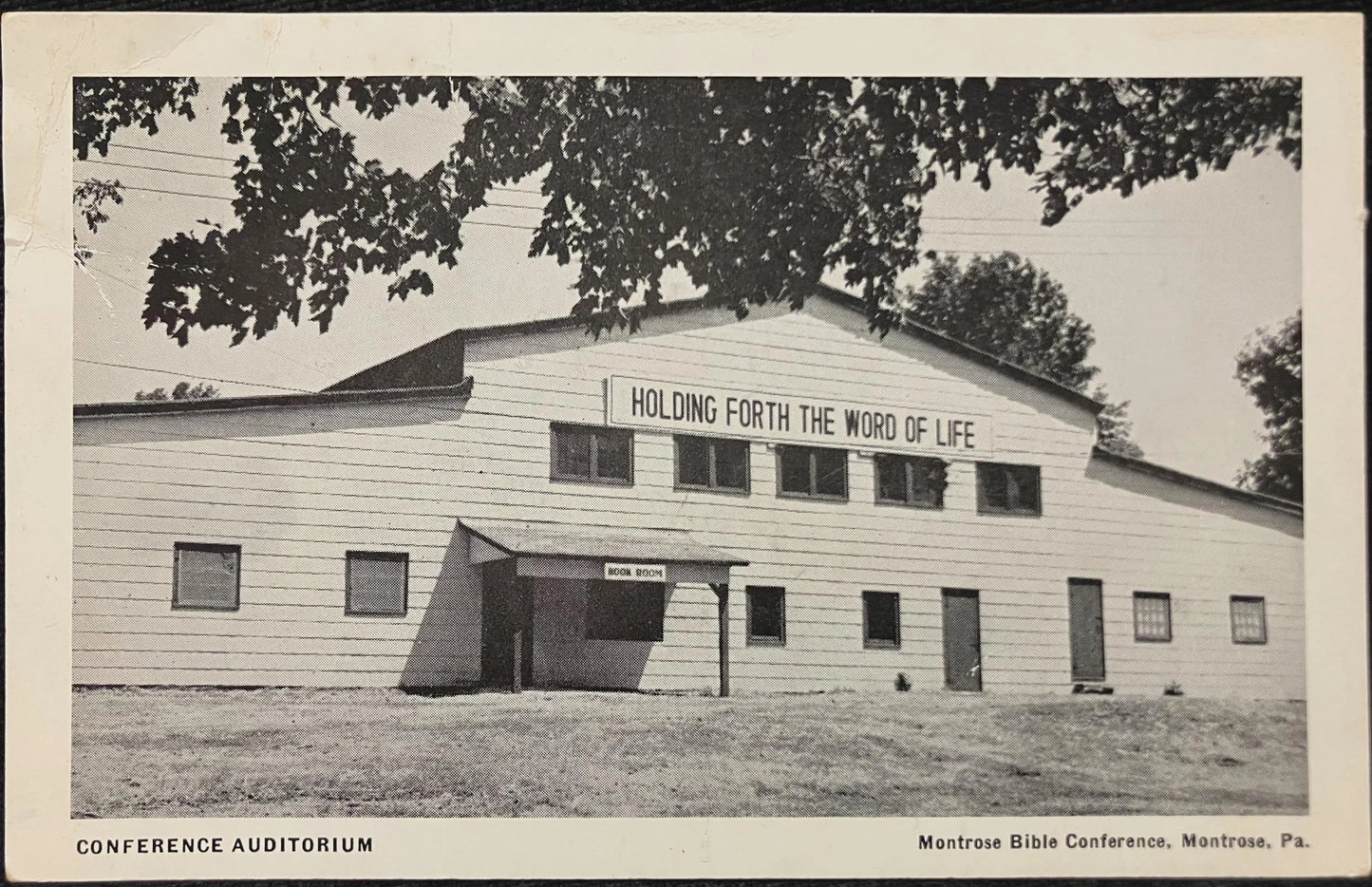 Conference Auditorium - Montrose Bible Conference, Montrose, Pennsylvania - Vintage Black and White Postcard
