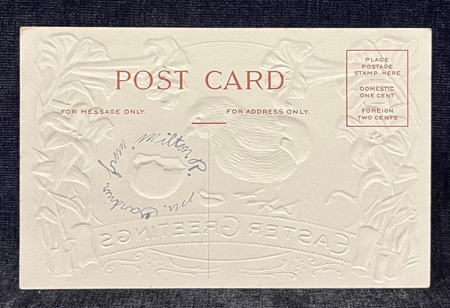 Embossed Chick with Easter Greetings - Vintage Postcard 1915