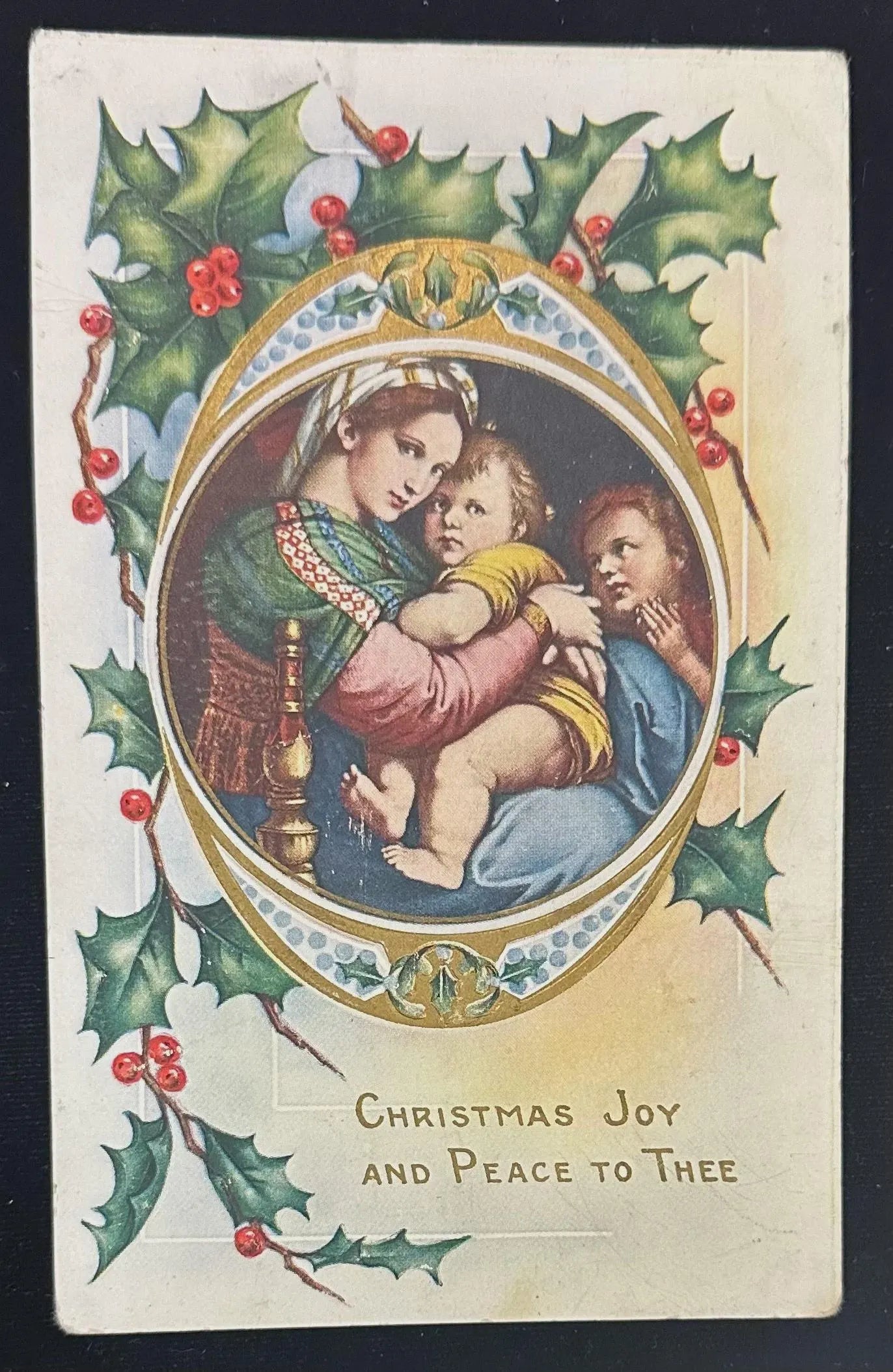 Christmas Joy and Peace to Thee - Vintage Postcard Postcard with Blessed Virgin and Child 1910