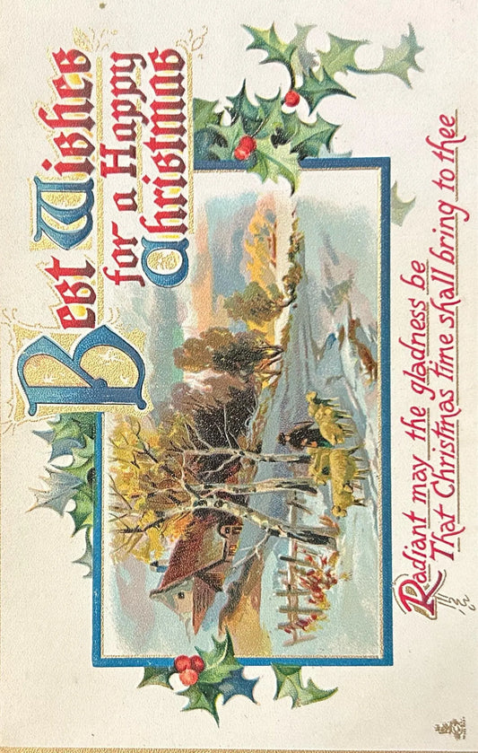Best Wishes for a Holiday Christmas - Vintage Holiday Postcard