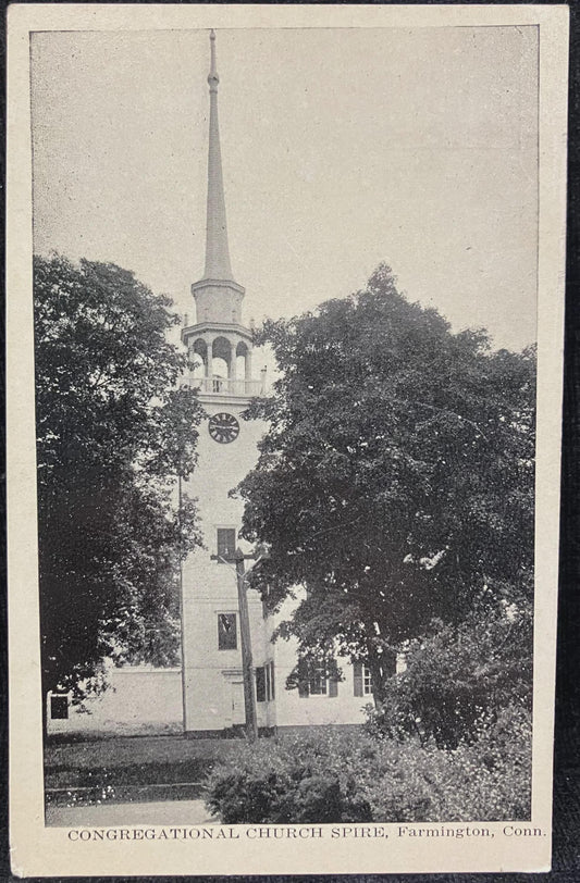RPPC - Congregational church Spire, Farmington, Connecticut - Vintage Religious Postcard