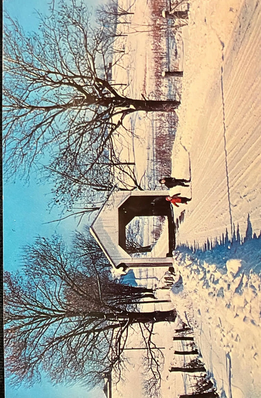 Snow Capped Mill Seat, Covered Bridge No. 7 in Columbiana County, Ohio - Photo: Hallie Jones - Miller Road Bridge - Vintage Bridge Postcard