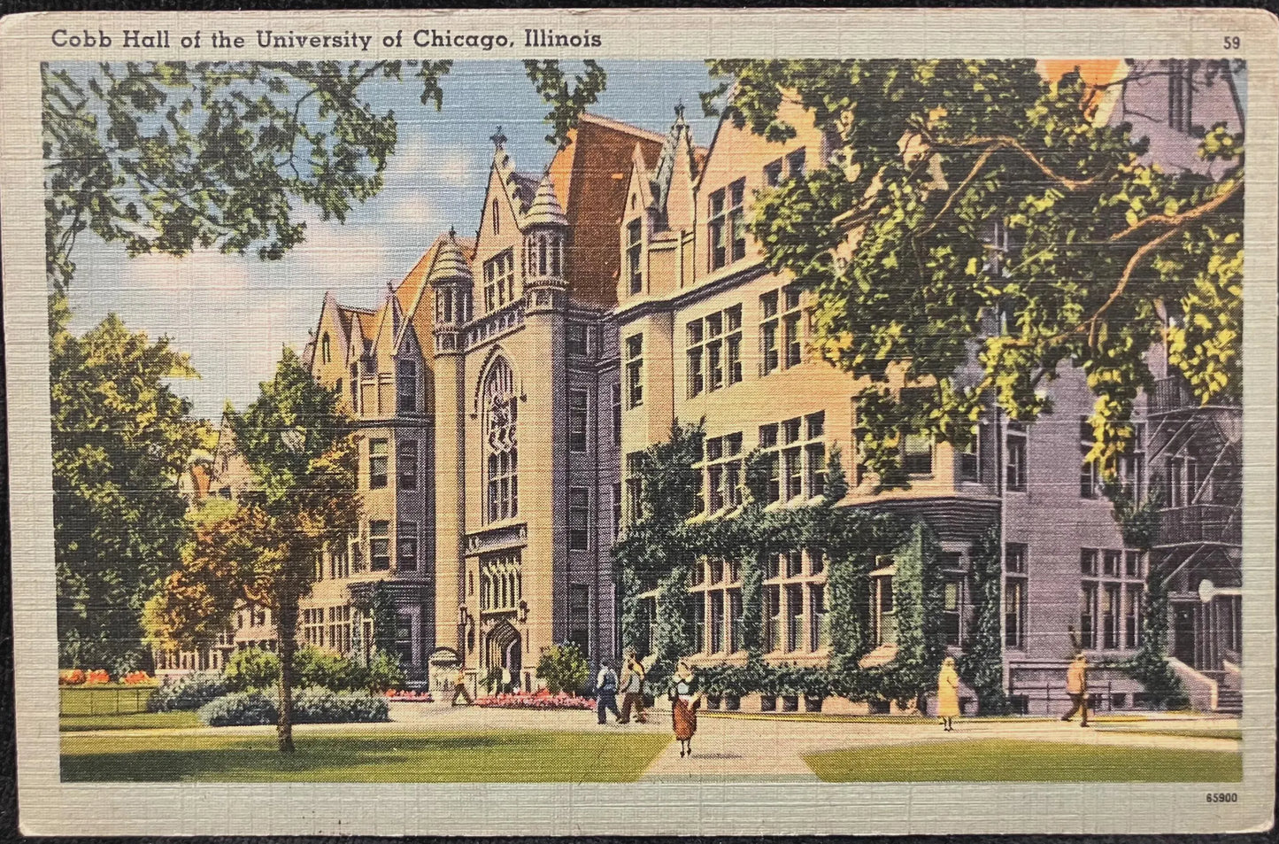 Cobb Hall of the University of Chicago, Illinois - Vintage Linen University Postcard