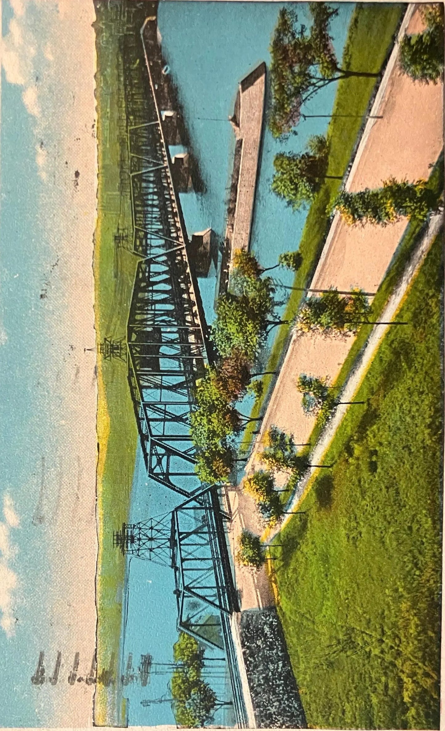 Government Bridge to Rock Island, Illinois - 1930 Merry Christmas Health to All stamp - Vintage Postcard