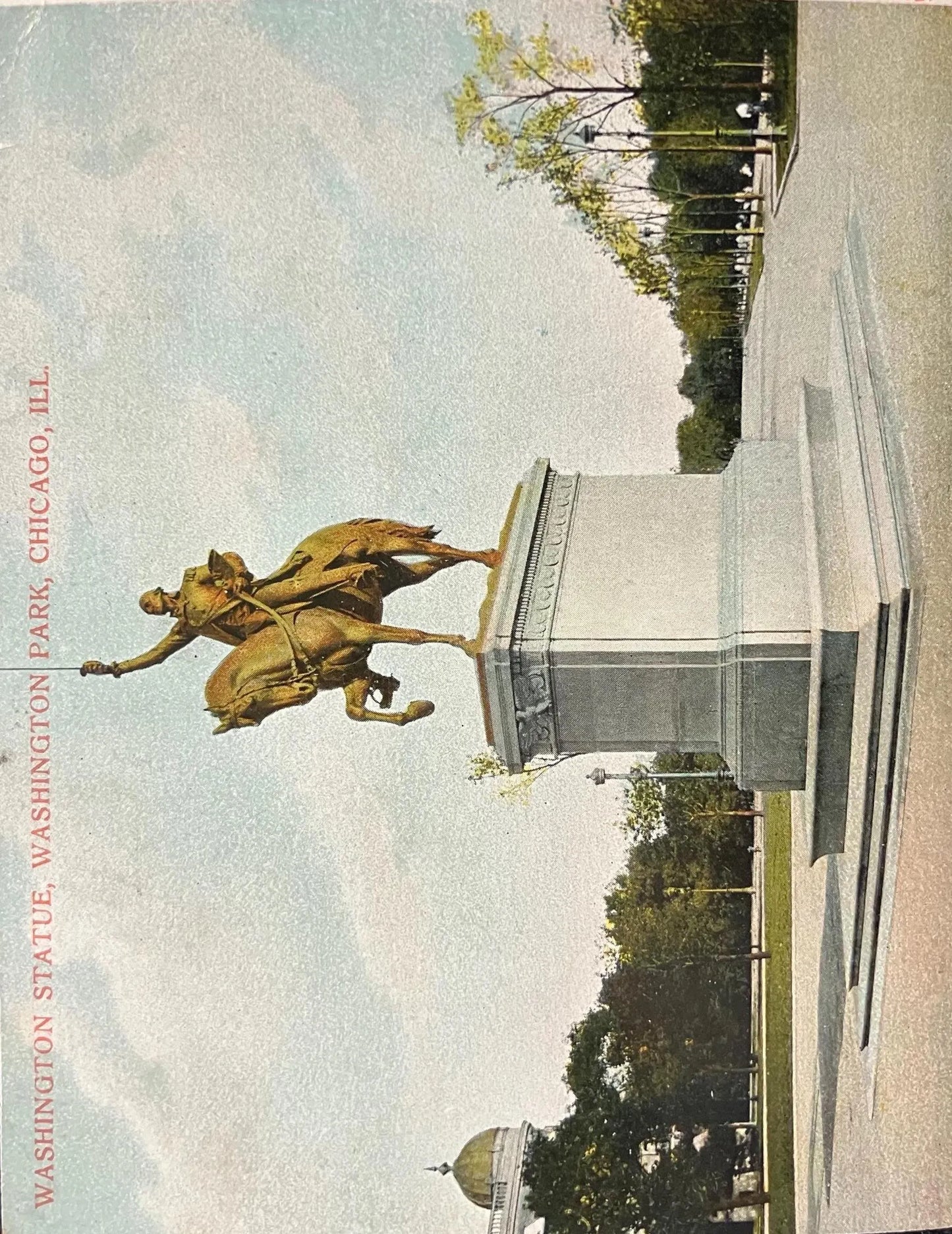 Washington Statue, Washington Park, Chicago, Illinois - Made in Germany - Vintage Park Postcard