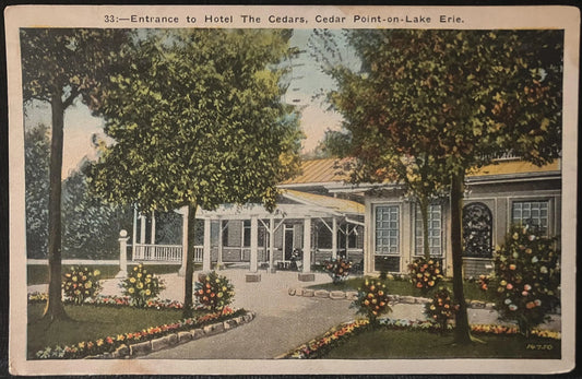 Entrance to Hotel The Cedars, Cedar Point-on-Lake Erie - Ohio - Vintage Hotel Postcard