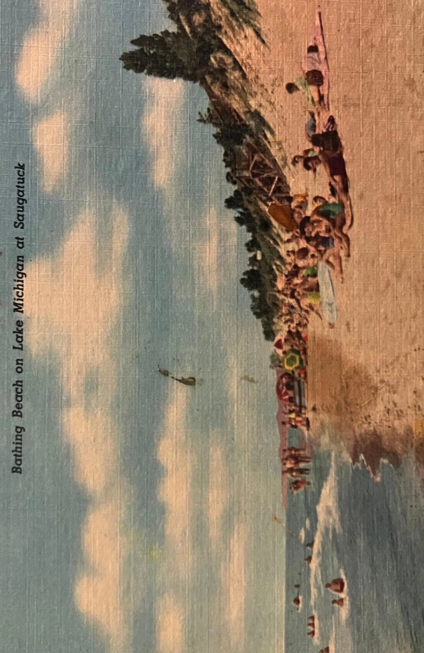 Bathing Beach on Lake Michigan at Saugatuck - Vintage Beach Postcard