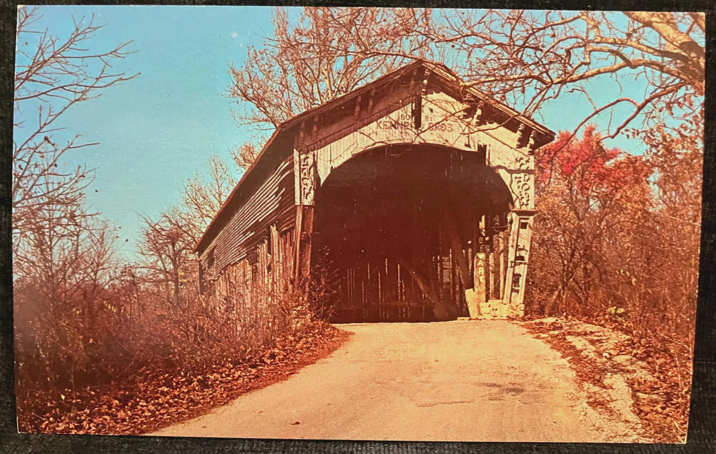 Longwood Bridge over Williams Creek near Connersville, Indiana - Photo: John V. Pontiere Jr. - Vintage Covered Bridge Postcard