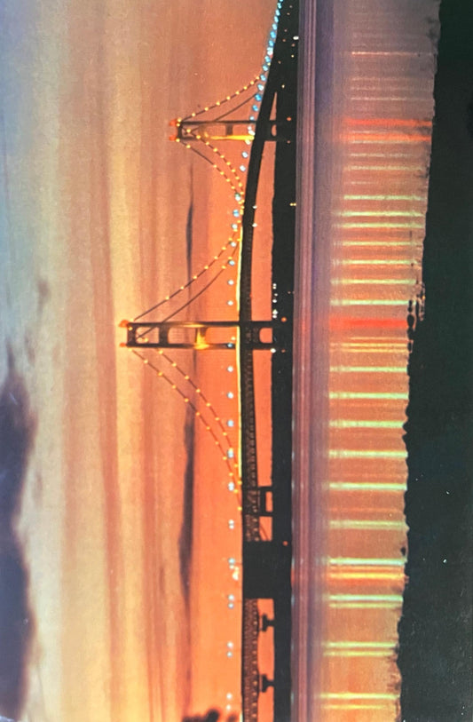 Mackinac Bridge, Evening - Photo by Lucy Gridley - Vintage Postcard